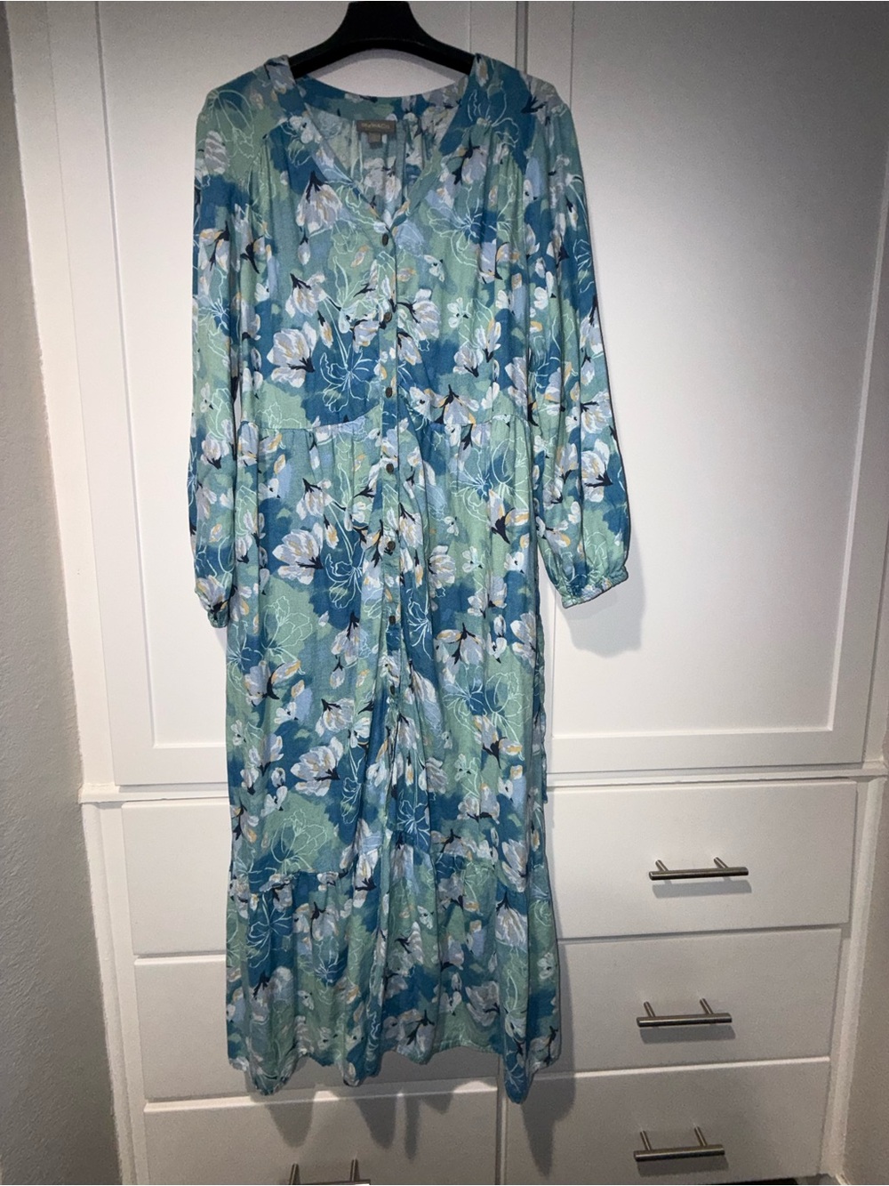 Style & Co.  Printed V-Neck Maxi Dress in Blue-Green Floral - Picture 2 of 11